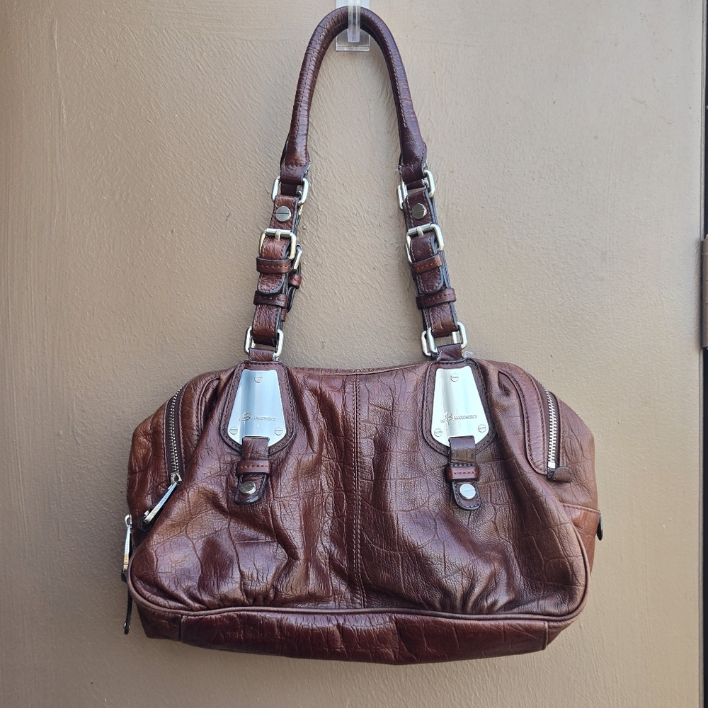 B. Makowsky Brown Leather Hobo Snake Animal Skin Shoulder Bag - Picture 9 of 16